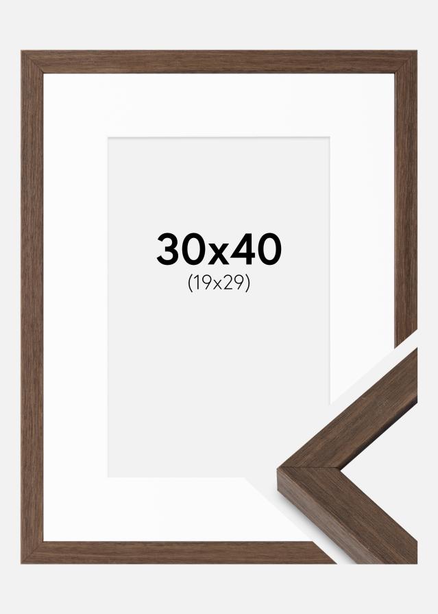 Ramme Hermes Valnød 30x40 cm - Passepartout Hvid 20x30 cm