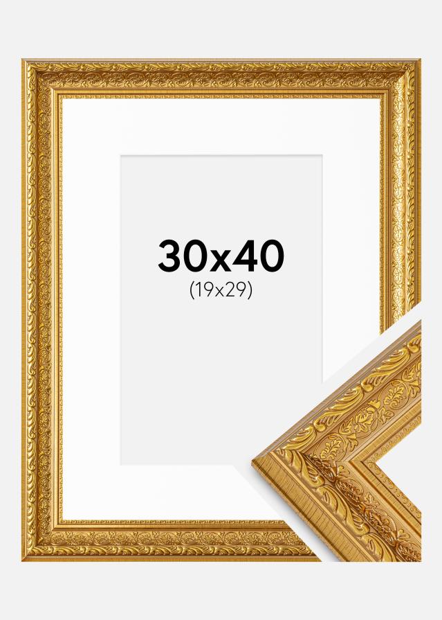 Ramme Ornate Guld 30x40 cm - Passepartout Hvid 20x30 cm