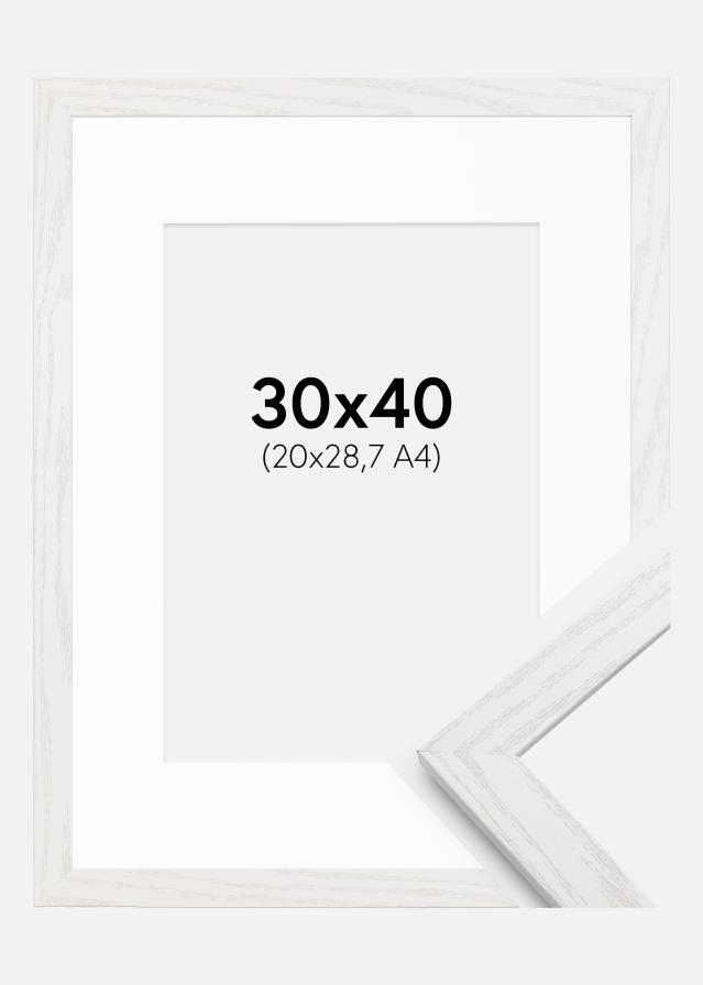 Ramme Stilren hvid Eg 30x40 cm - Passepartout Hvid 21x29,7 cm