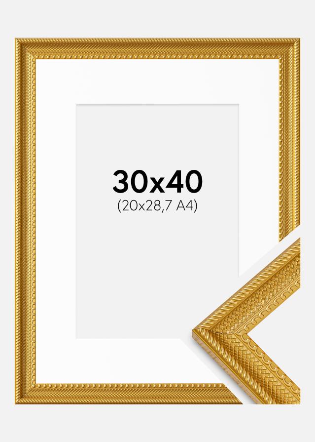 Ramme Lattice Guld 30x40 cm - Passepartout Hvid 21x29,7 cm