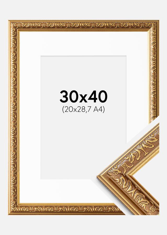 Ramme Swirl Guld 30x40 cm - Passepartout Hvid 21x29,7 cm