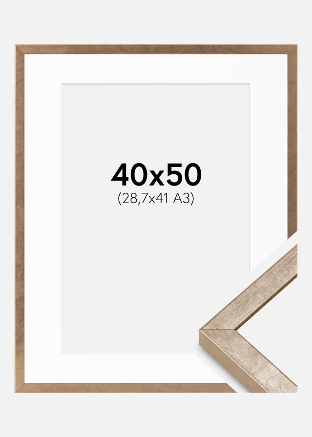 Ramme Ares Messing 40x50 cm - Passepartout Hvid 29,7x42 cm