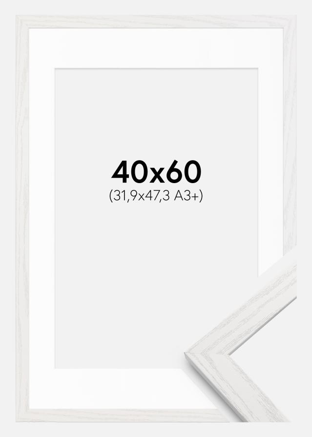 Ramme Stilren hvid Eg 40x60 cm - Passepartout Hvid 32,9x48,3 cm