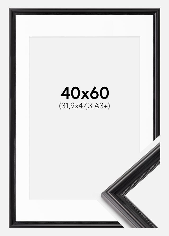 Ramme Gala Sort 40x60 cm - Passepartout Hvid 32,9x48,3 cm (A3+)