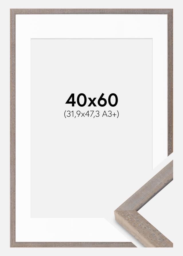 Ramme Ares Grå 40x60 cm - Passepartout Hvid 32,9x48,3 cm