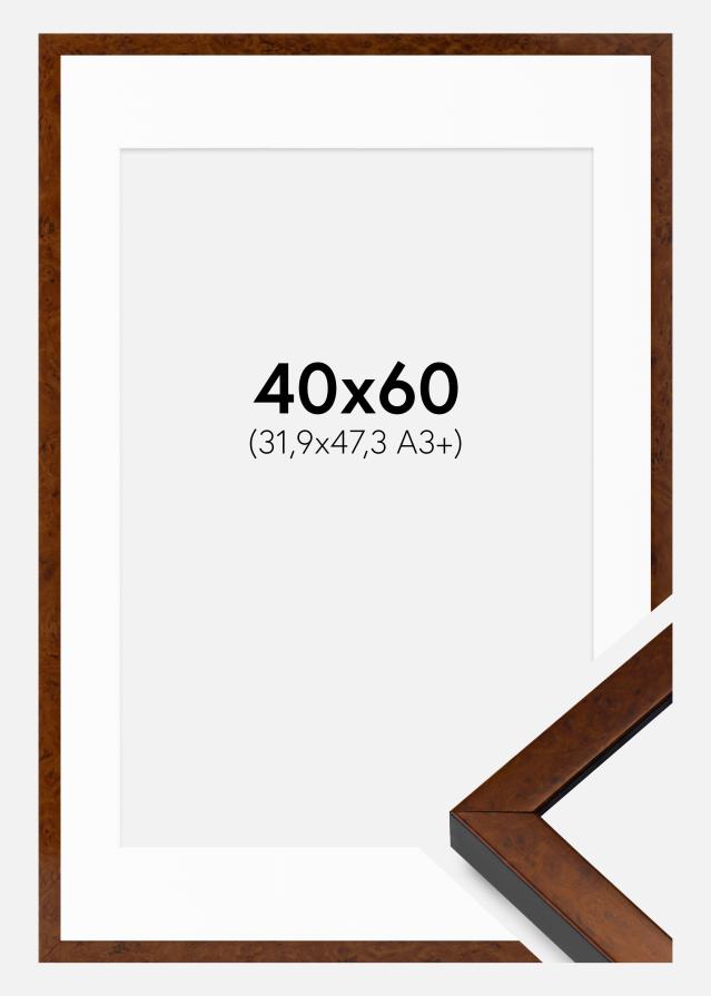 Ramme Ares valnød 40x60 cm - Passepartout Hvid 32,9x48,3 cm