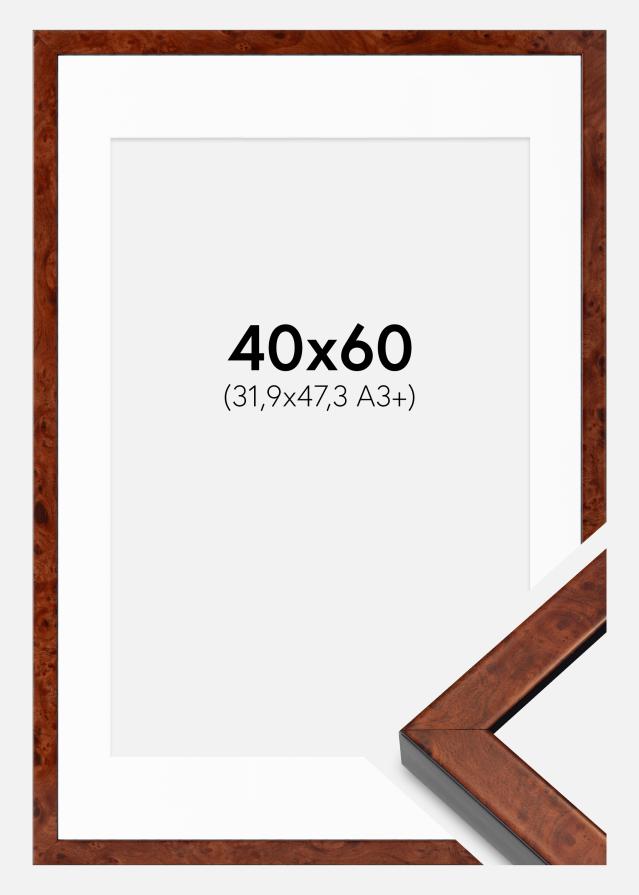 Ramme Hermes valnød 40x60 cm - Passepartout Hvid 32,9x48,3 cm