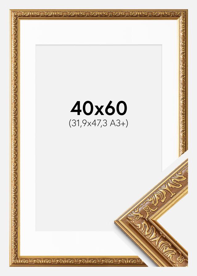 Ramme Swirl Guld 40x60 cm - Passepartout Hvid 32,9x48,3 cm