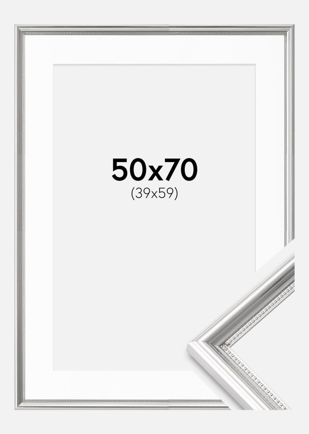 Ramme Gala Sølv 50x70 cm - Passepartout Hvid 40x60 cm