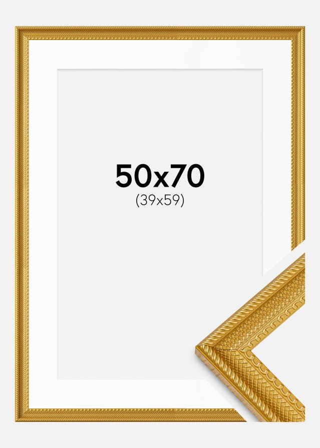 Ramme Lattice Guld 50x70 cm - Passepartout Hvid 40x60 cm