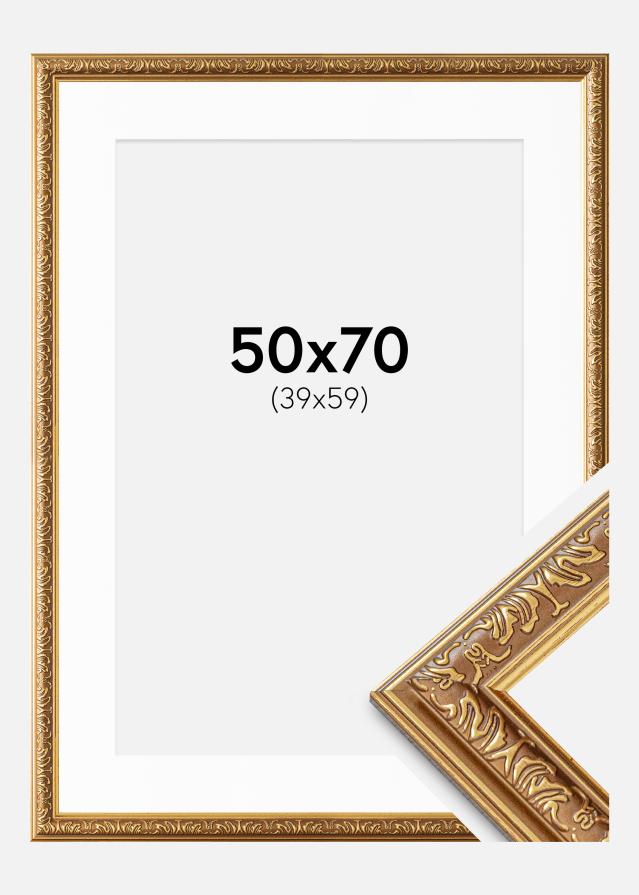Ramme Swirl Guld 50x70 cm - Passepartout Hvid 40x60 cm