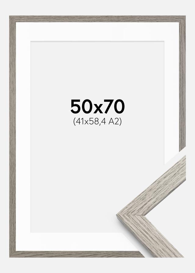 Ramme Stilren grå Eg 50x70 cm - Passepartout Hvid 42x59,4 cm