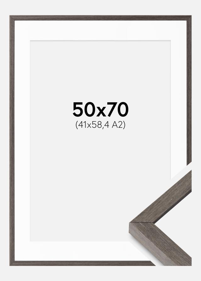 Ramme Ares grå Eg 50x70 cm - Passepartout Hvid 42x59,4 cm