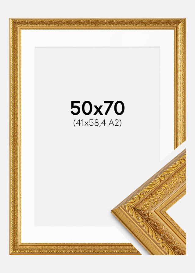 Ramme Ornate Guld 50x70 cm - Passepartout Hvid 42x59,4 cm