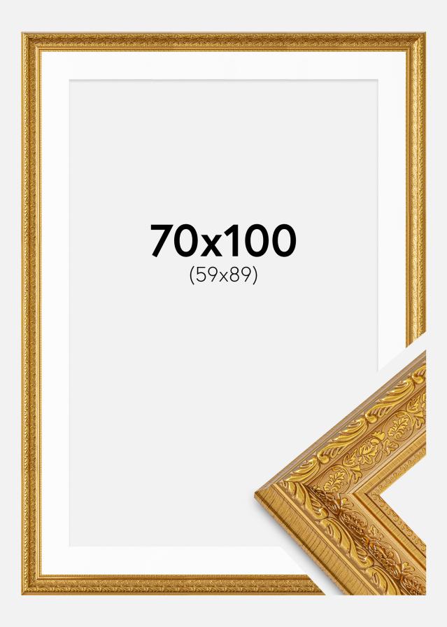Ramme Ornate Guld 70x100 cm - Passepartout Hvid 60x90 cm