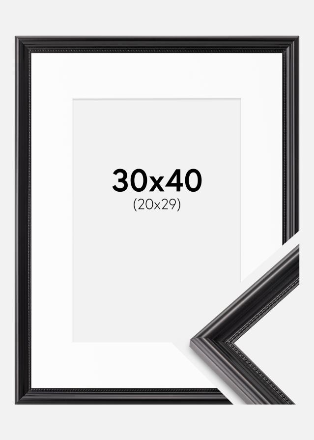 Ramme Gala Sort 30x40 cm - Passepartout Hvid 21x30 cm