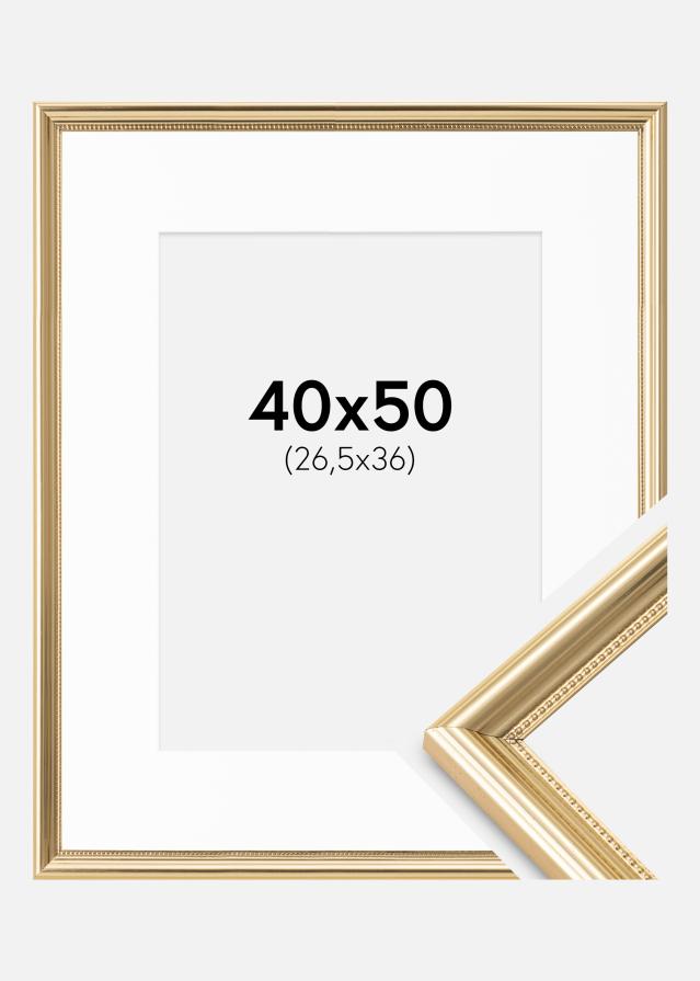 Ramme Gala Guld 40x50 cm - Passepartout Hvid 27,5x37 cm