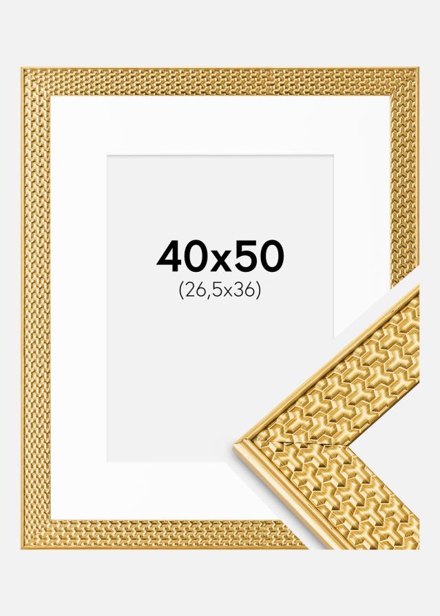 Ramme Grace Guld 40x50 cm - Passepartout Hvid 27,5x37 cm