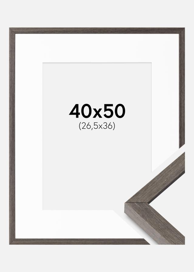 Ramme Ares grå Eg 40x50 cm - Passepartout Hvid 27,5x37 cm