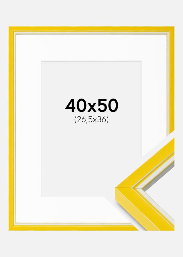 Ramme Diana Gul 40x50 cm - Passepartout Hvid 27,5x37 cm