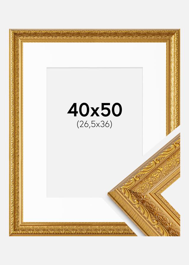 Ramme Ornate Guld 40x50 cm - Passepartout Hvid 27,5x37 cm