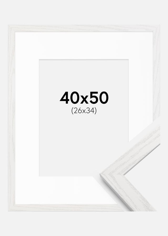 Ramme Stilren hvid Eg 40x50 cm - Passepartout Hvid 27x35 cm
