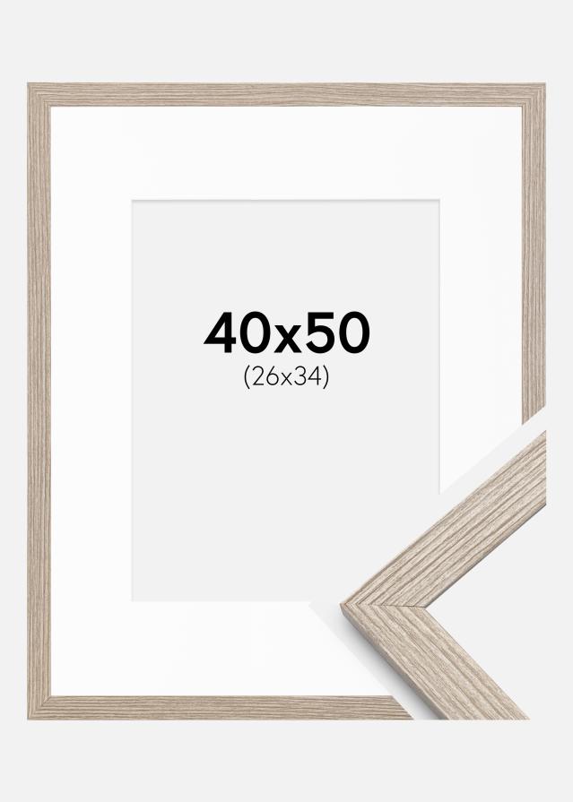Ramme Stilren Greige Eg 40x50 cm - Passepartout Hvid 27x35 cm