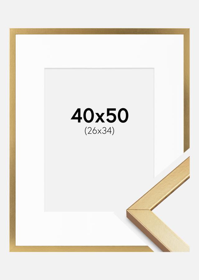Ramme Minerva Guld 40x50 cm - Passepartout Hvid 27x35 cm