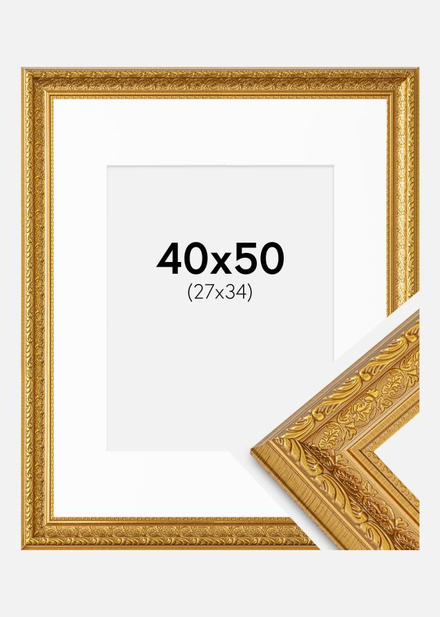 Ramme Ornate Guld 40x50 cm - Passepartout Hvid 28x35 cm