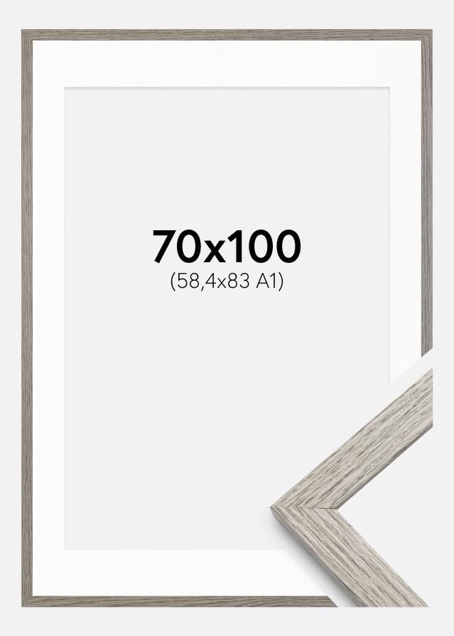 Ramme Stilren grå Eg 70x100 cm - Passepartout Hvid 59,4x84 cm