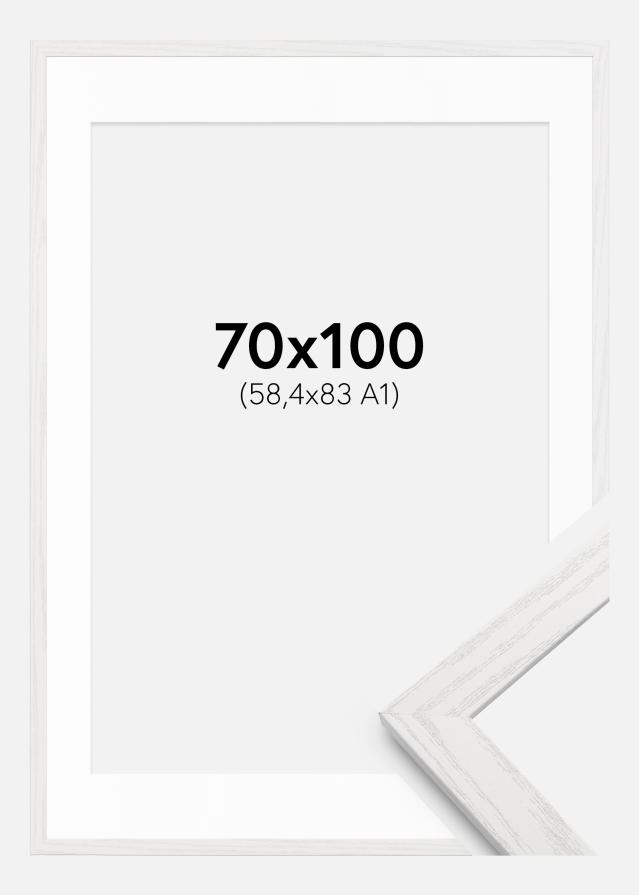 Ramme Stilren hvid Eg 70x100 cm - Passepartout Hvid 59,4x84 cm