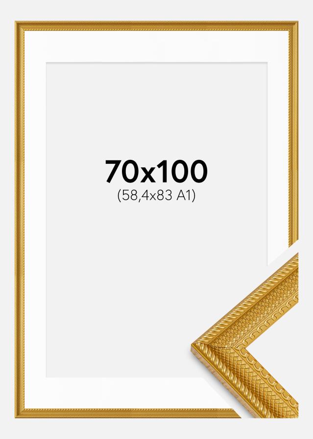 Ramme Lattice Guld 70x100 cm - Passepartout Hvid 59,4x84 cm