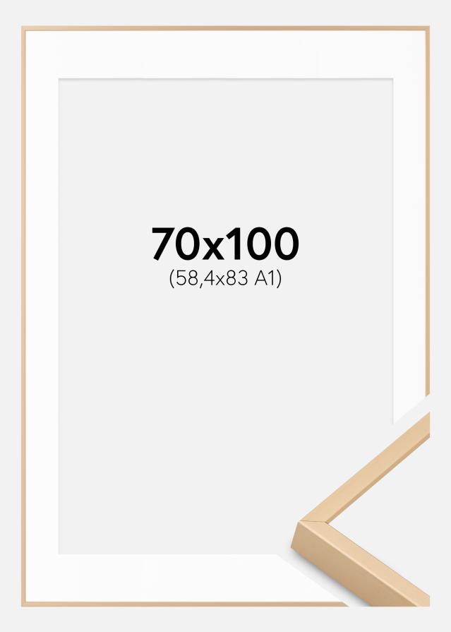 Aluminiumramme Messing 70x100 cm - Passepartout Hvid 59,4x84 cm