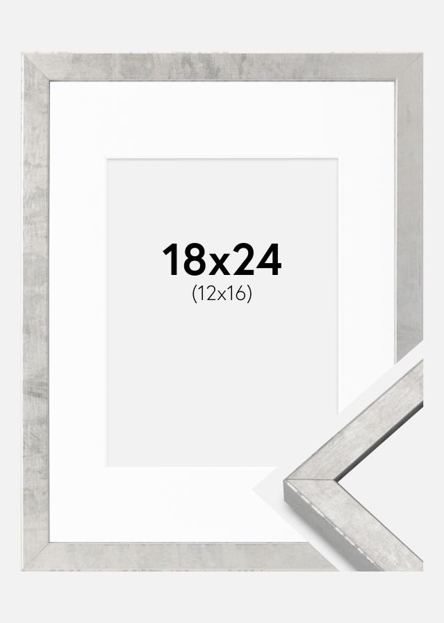 Ramme Ares Sølv 18x24 cm - Passepartout Hvid 13x17 cm