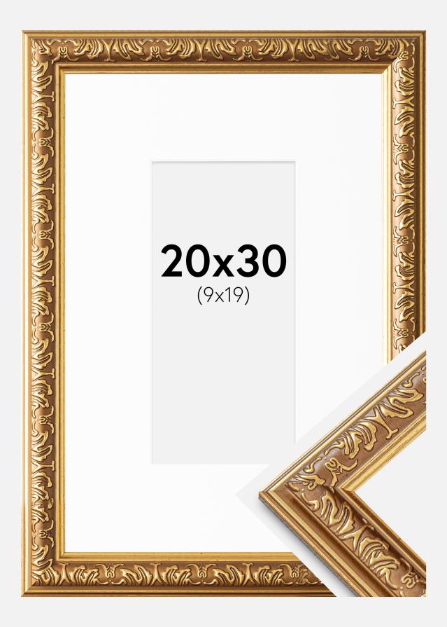 Ramme Swirl Guld 20x30 cm - Passepartout Hvid 10x20 cm