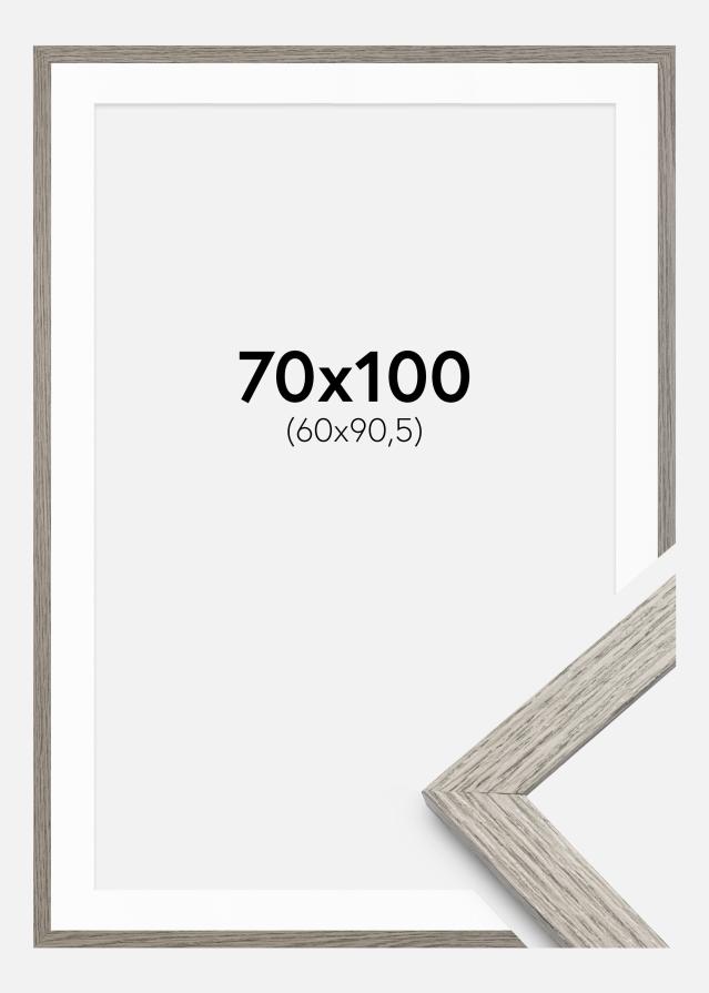 Ramme Stilren grå Eg 70x100 cm - Passepartout Hvid 61x91,5 cm