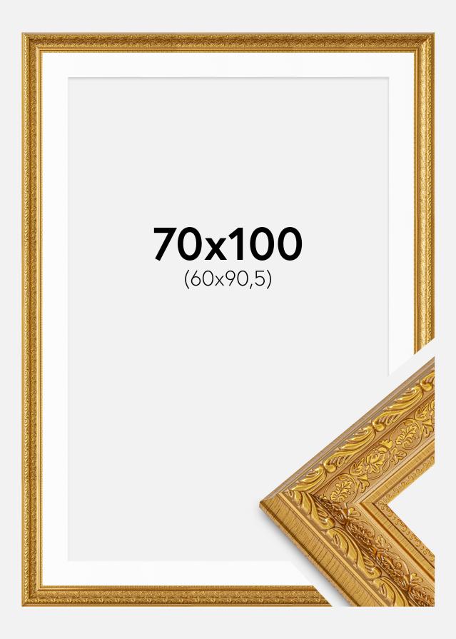 Ramme Ornate Guld 70x100 cm - Passepartout Hvid 61x91,5 cm