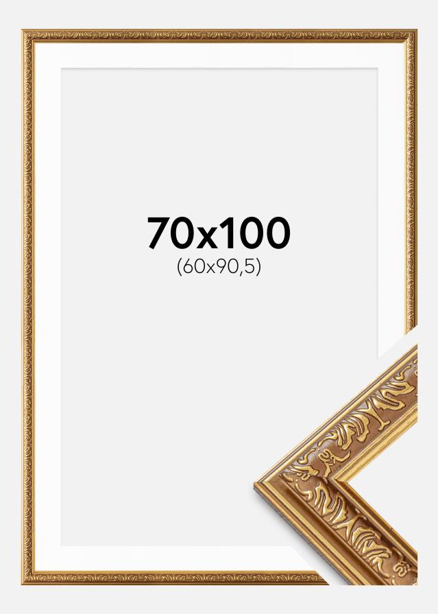 Ramme Swirl Guld 70x100 cm - Passepartout Hvid 61x91,5 cm