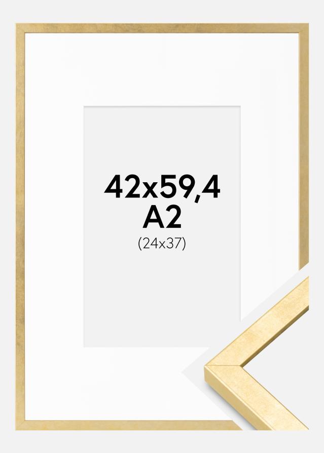 Ramme Ares Guld 42x59,4 cm - Passepartout Hvid 25x38 cm