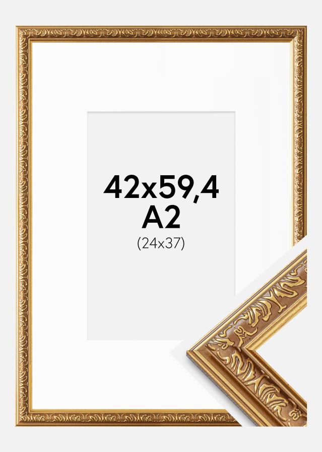 Ramme Swirl Guld 42x59,4 cm - Passepartout Hvid 25x38 cm