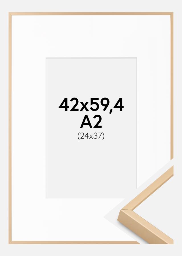 Aluminiumsramme Messing 42x59,4 cm - Passepartout Hvid 25x38 cm