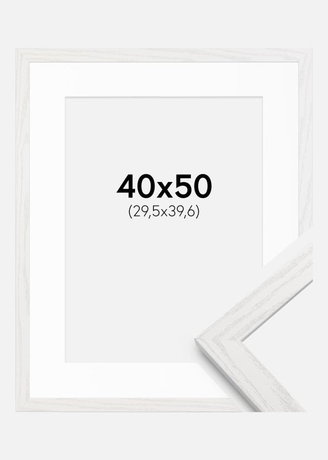 Ramme Stilren hvid Eg 40x50 cm - Passepartout Hvid 12x16 inches