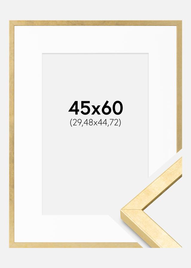 Ramme Ares Guld 45x60 cm - Passepartout Hvid 12x18 inches