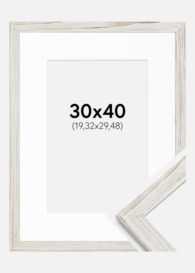 Ramme Stilren Vintage hvid 30x40 cm - Passepartout Hvid 8x12 inches