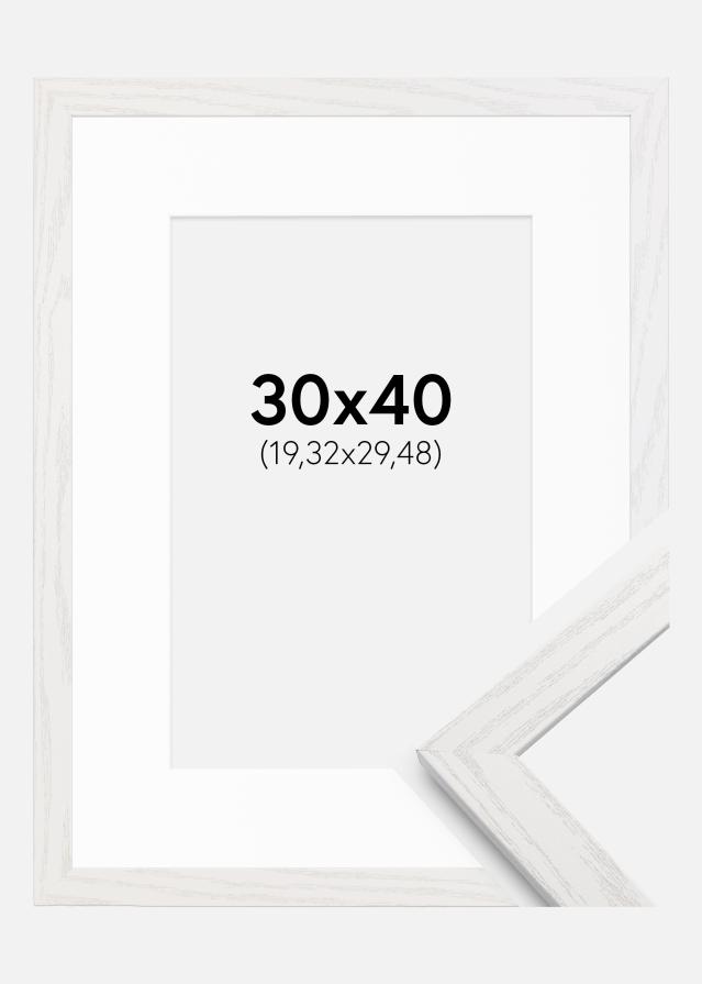 Ramme Stilren hvid Eg 30x40 cm - Passepartout Hvid 8x12 inches