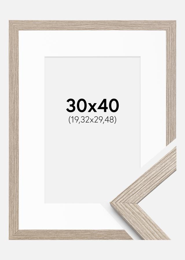 Ramme Stilren Greige Eg 30x40 cm - Passepartout Hvid 8x12 inches