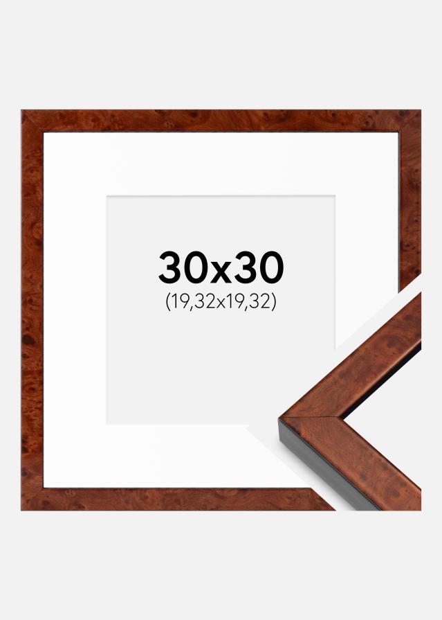 Ramme Hermes valnød 30x30 cm - Passepartout Hvid 8x8 inches