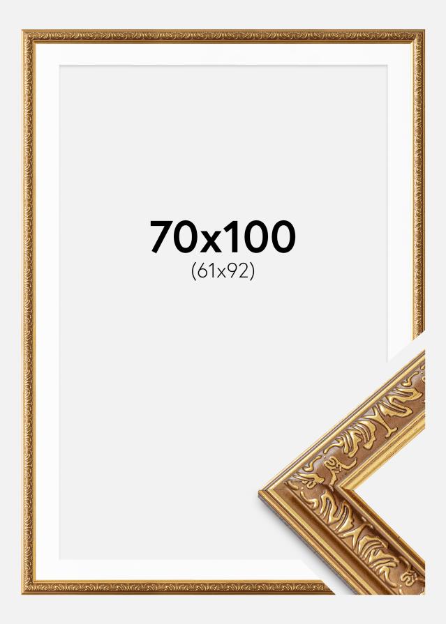 Ramme Swirl Guld 70x100 cm - Passepartout Hvid 62x93 cm