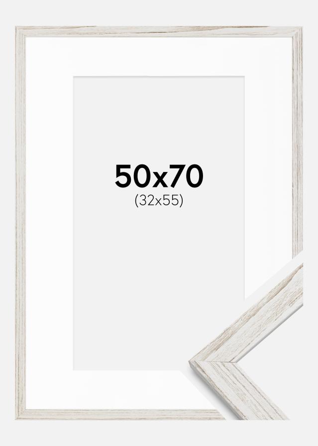 Ramme Stilren Vintage hvid 50x70 cm - Passepartout Hvid 33x56 cm