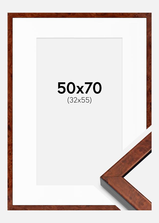 Ramme Hermes valnød 50x70 cm - Passepartout Hvid 33x56 cm